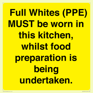  Full Whites (PPE) MUST be worn in this kitchen, whilst food preparation is being undertaken.